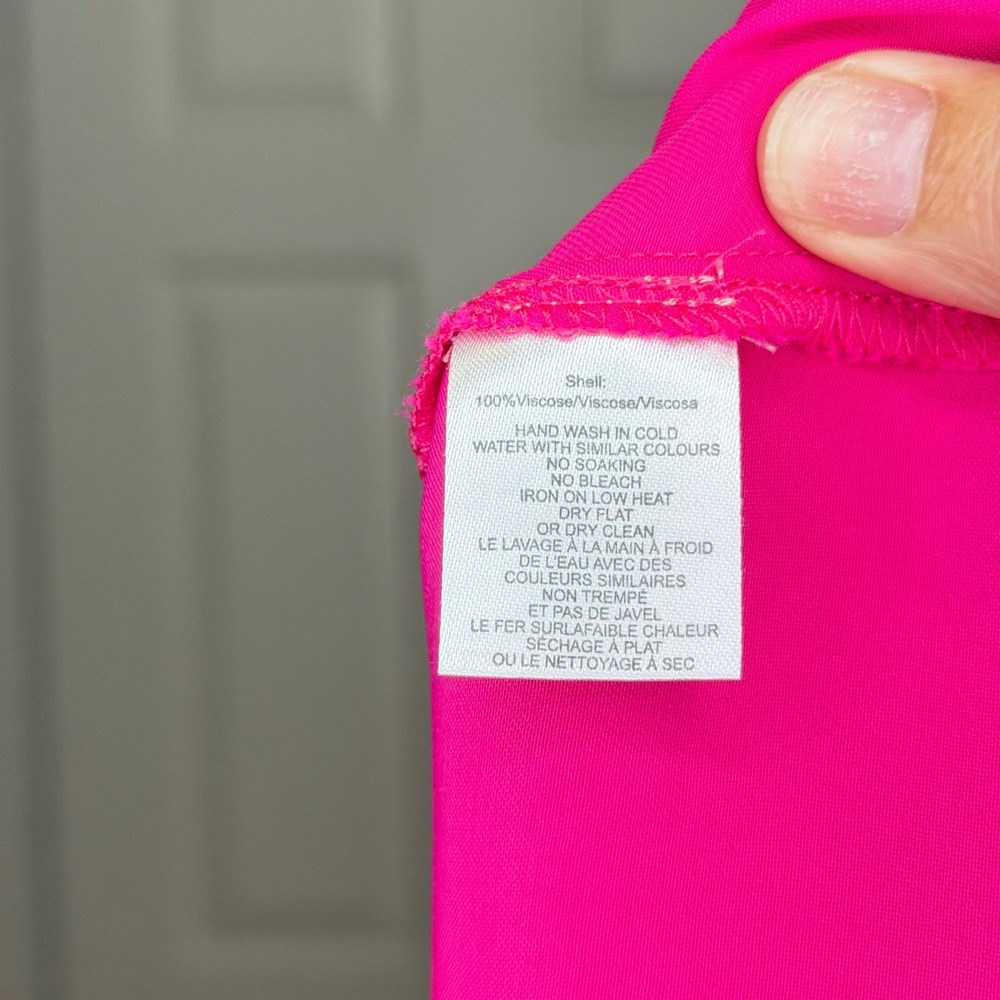 CIEBON Women Hot Pink 100% Viscose Satin Button Down Blouse Long Sleeve Size L - Picture 4 of 5